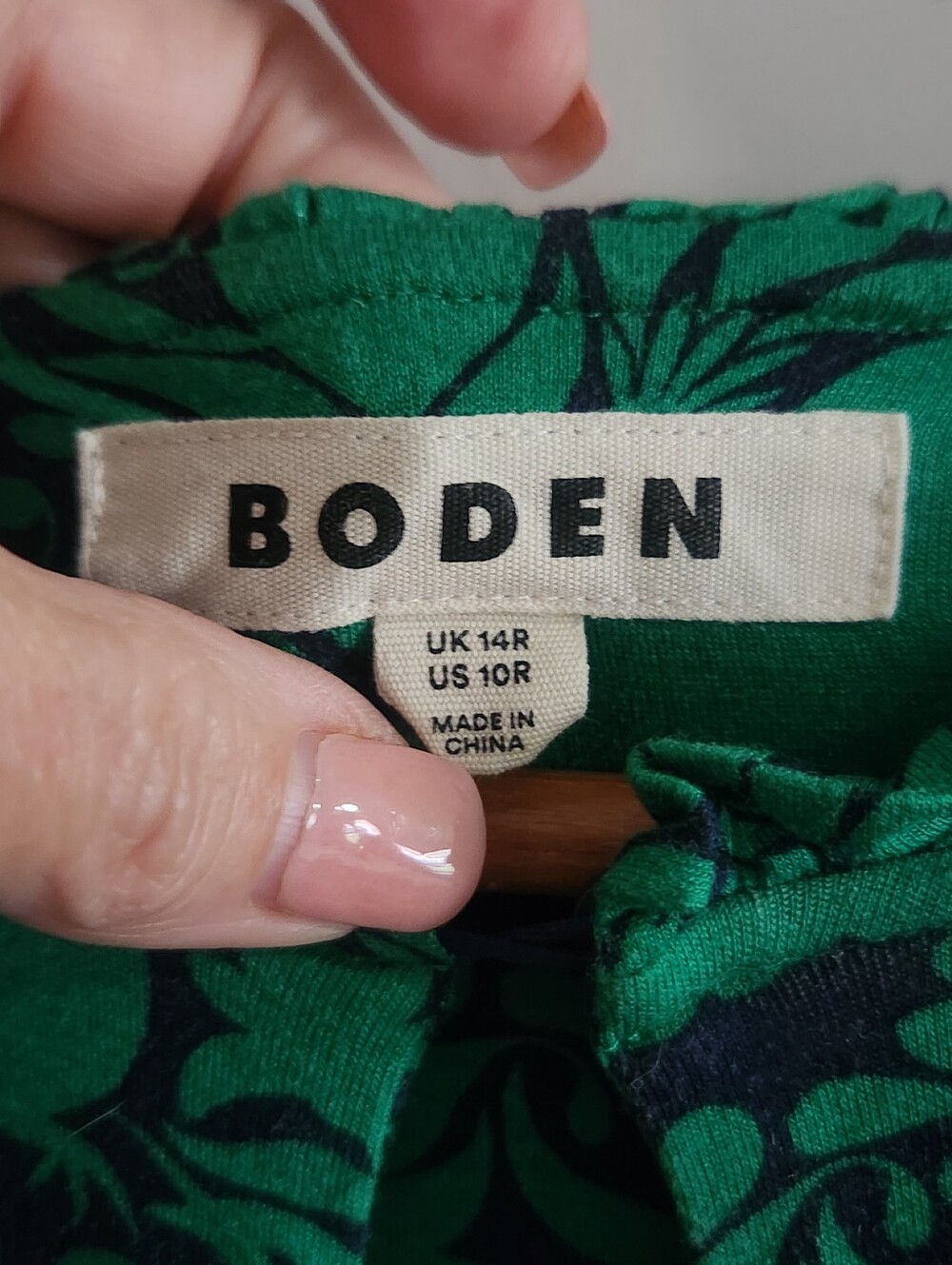 Boden Green Navy Blue Floral Jersey Midi Dress Short Sleeve Empire Waist US 10 - Picture 3 of 11